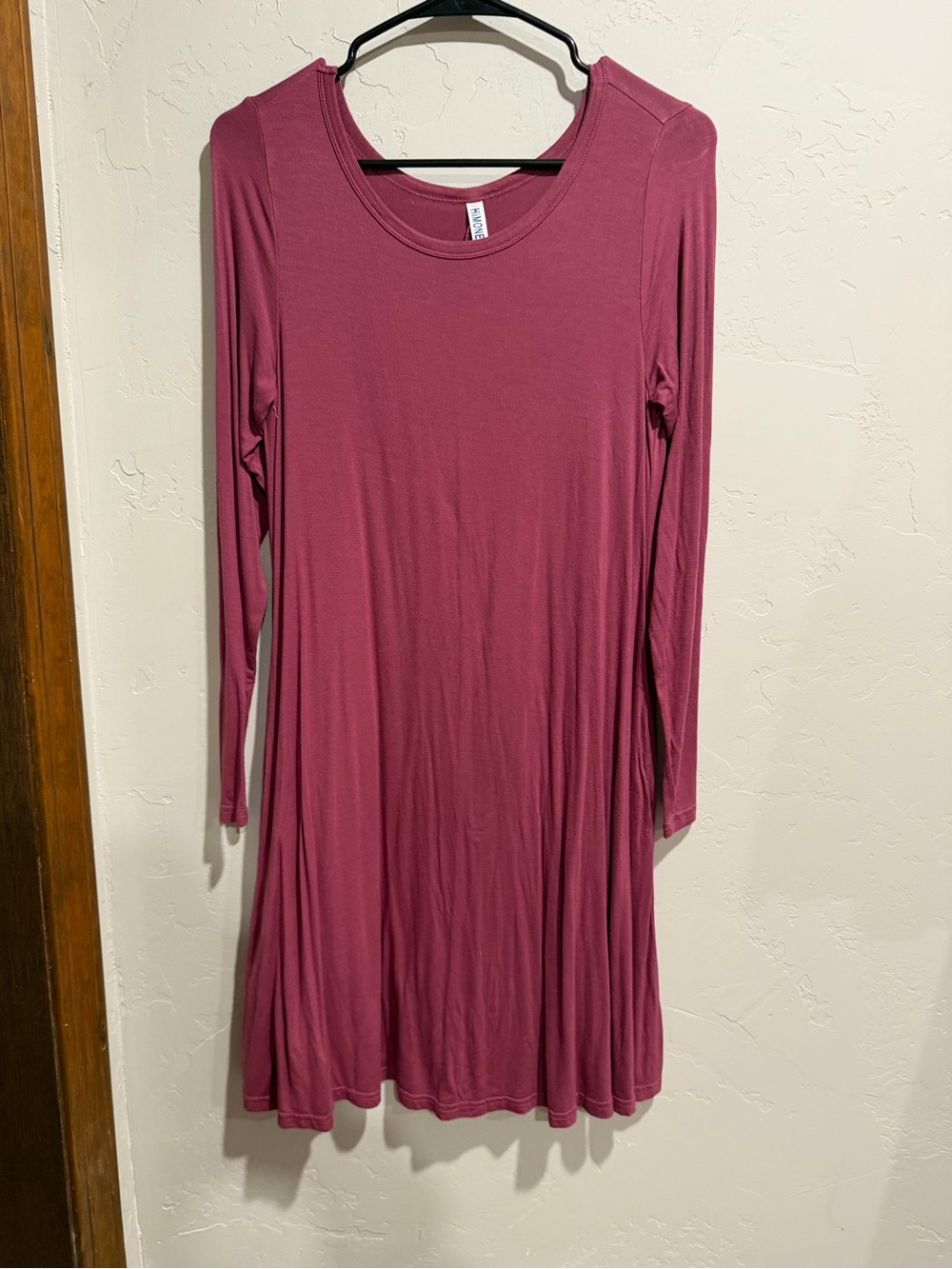 Long Sleeve Scoop Neck Swing Dress in Dusty Rose